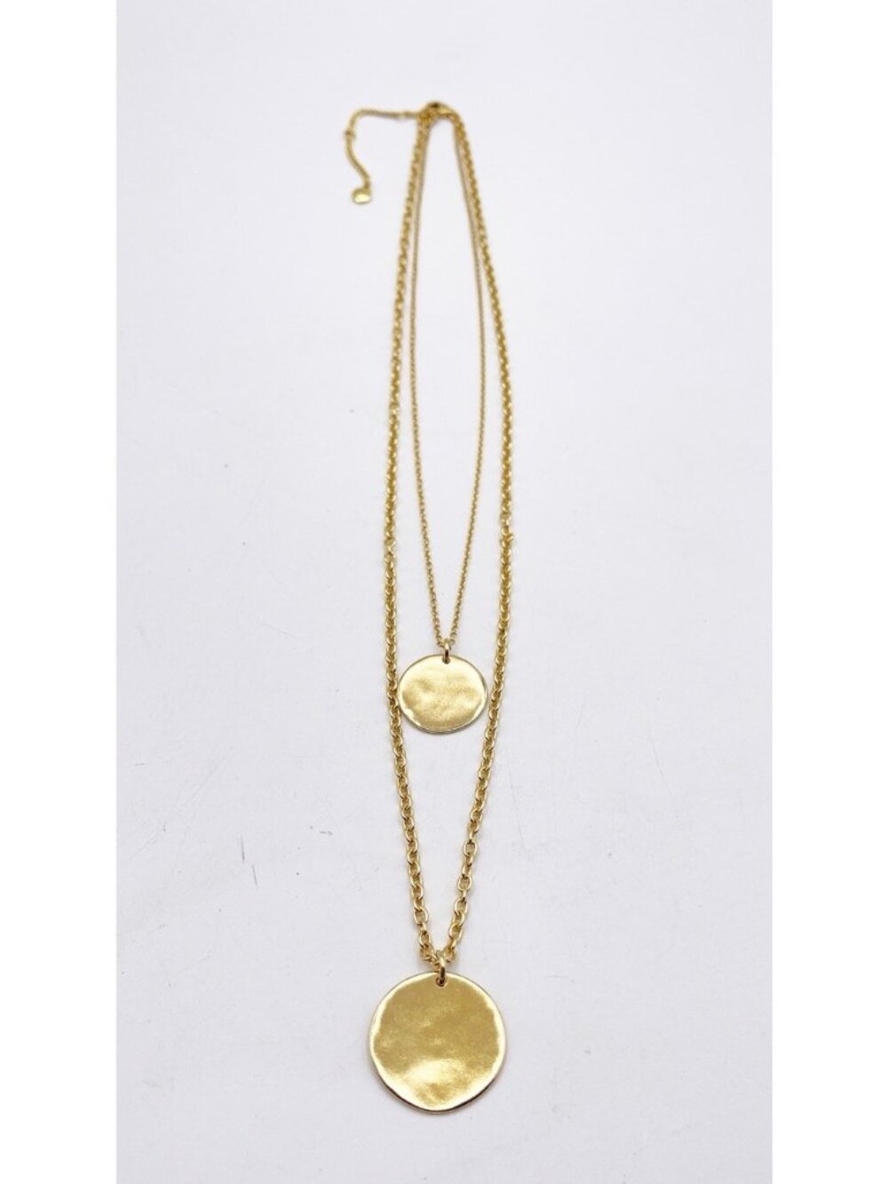 J.Crew Gold Tone Layered Hammered Disc Pendant Necklace Adjustable Length - Picture 3 of 6